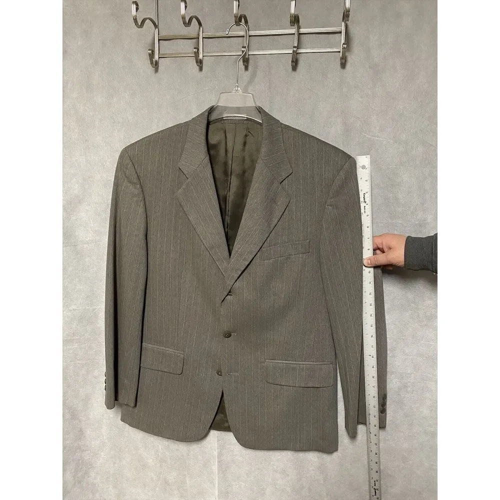 Bachrach Men 3 Piece Suit 42R Light Brown Striped Flannel 33‎ X28.5 Pants Luxury